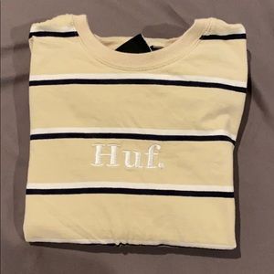 HUF Men’s Horizontal Striped Tan and Black Shirt